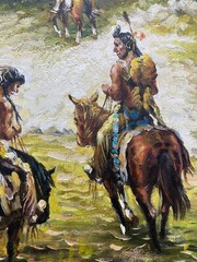 Hungryartist -Original Oil Painting of Native Hunters on Canvas 8×10 Framed