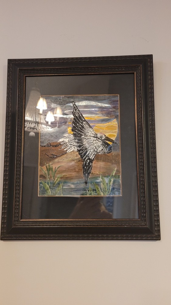 Original Mixed media „Good Fortune“ Flying Crane 50% off listedPr Free Shipping!