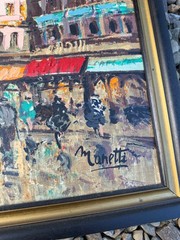 Vintage Paris Street Scene Oil Painting Manetti Signed Mid Century Parisian Art