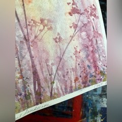 Original Painting Sunset Landscape Watercolor NEW Art Birds artwork Artettina