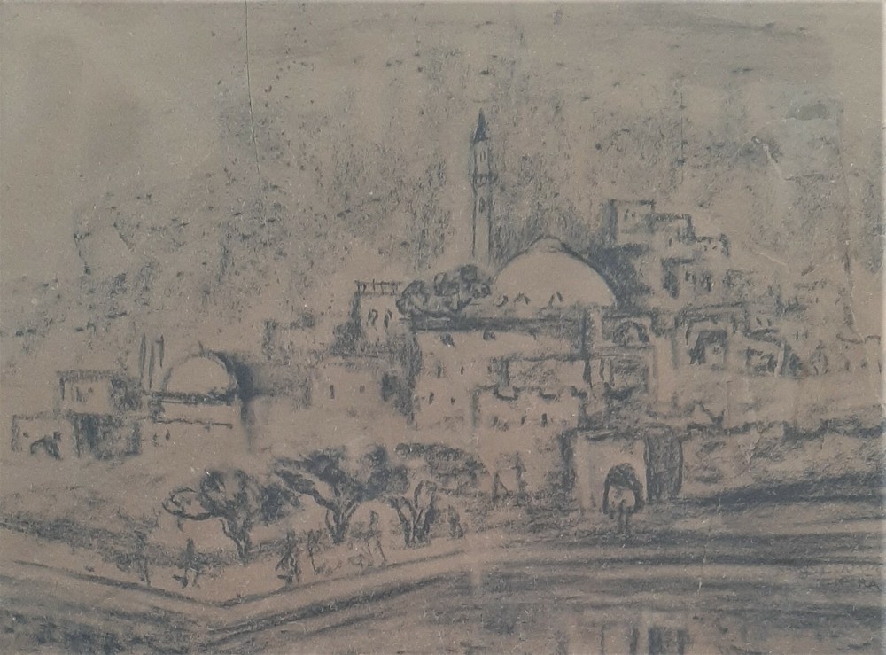 ZIPPORA BRENNER (1916-2010), Charcoal on Paper, Mosque in Jaffa / Acre ,Signed