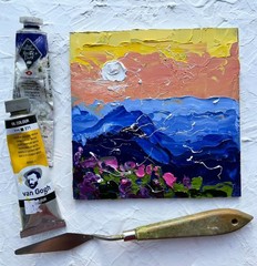 Appalachian Mountains Original Oil Impasto Painting Floral Landscape Art 6 x 6″