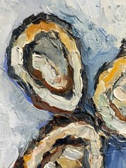 Oysters Original Oil Painting Fish Seafood Art Still life Kitchen Signed 8×5.5