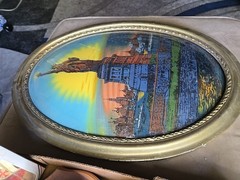 Statue of Liberty Antique USA Art Deco Glass Painting Gold Gesso Gilt Wood Frame