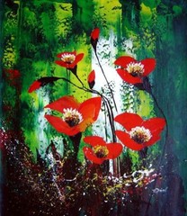24×20 Blooming Poppies in Green Field Oil Painting Impressionism Flower