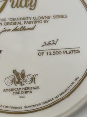 JUDY GARLAND CLOWN PLATE HAND SIGNED By JON HELLAND On The Back 262/12,500