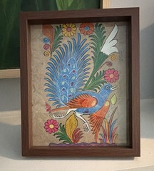 Vintage Framed Mexican Amate Bark Painting – Bird & Floral Folk Art