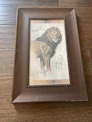Lion Painting by J. Gibson Framed Art Print Wood Frame Wildlife Wall Decor 11×17