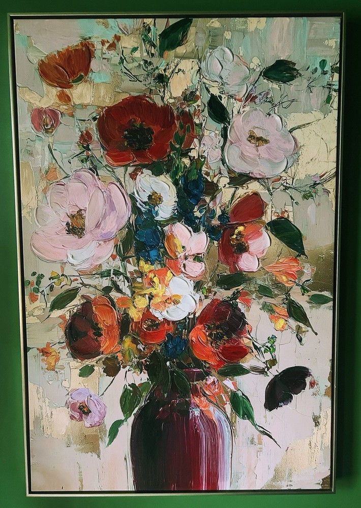 Large Abstract Floral Painting Original Acrylic Oil Pastel Wall Art
