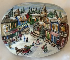 Hand Painted Art Rock Christmas Town By Anne Bodenburg