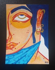 Tiny Brush Club OOAK Weird Abstract Painting By ESS22, 3.5 x 2.5 in., Unframed