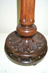 American Carved Oak Lamp w/ Painted Tole Shade, c1910