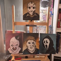 Horror Icons Painting 4 Pc. Set – Jason, Michael Myers, Ghostface, Art 8×10