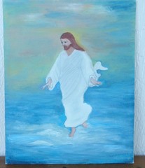 Jesus walking on water Original Acrylic Painting Canvas Board, 16″ x 20″ signed
