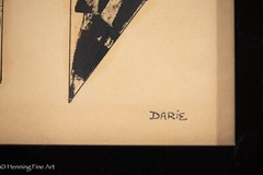 Vintage Abstract Painting after Sandu Darie Black Acrylic on Paper, Signed