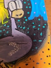 Extinct Bird Low Brow Painting Colorful Big Eye Animal DMT Black Hole Creatures