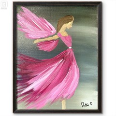 Drifting Grace Angel 14×11 Folk Art Painting Canvas Signed Home Bedroom Decor