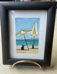REDUCED! Original Z. Marisa Puerto Vallarta Watercolor Painting Black Cats Beach