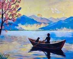 Original 8×10 Sibley Painting “Serene Lake” Landscape Soft Colors Signed