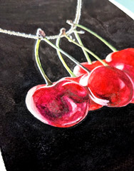 Cherry Red Berries Watercolor Symbolic Nature Painting Fruit Kitchen Art