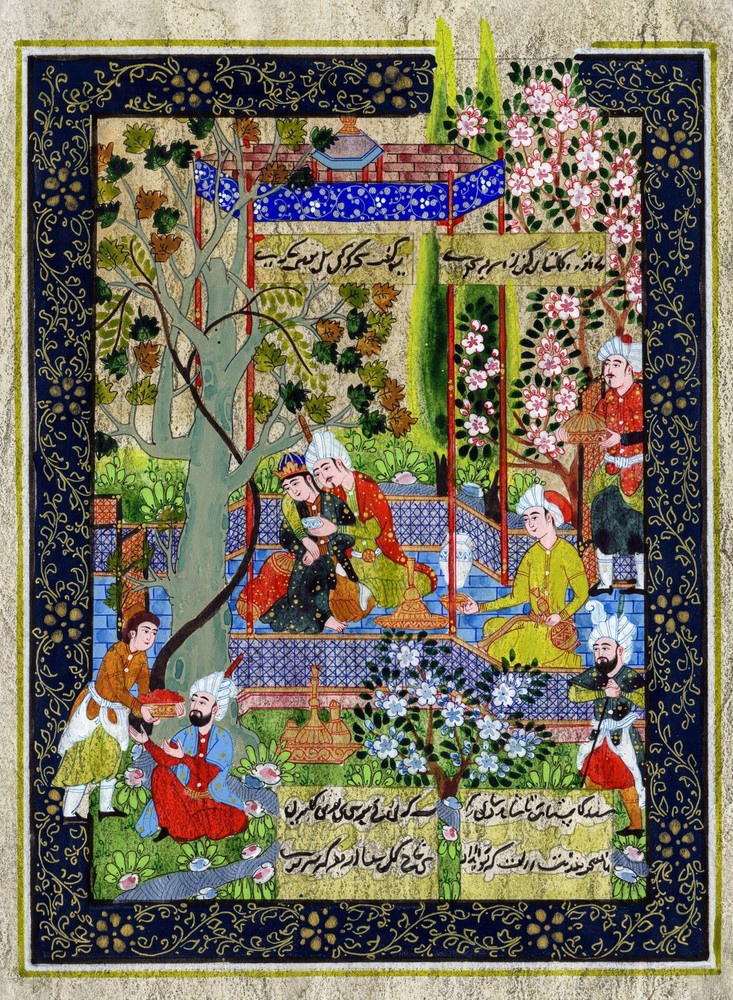 Miniature Painting Persian Art Silk Paper Handmade Sultan Resting 26 x19cm