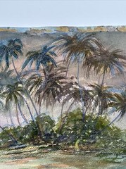 AGNES TAIT ORIGINAL PAINTING TROPICAL ISLAND BEACH SCENE COASTAL LANDSCAPE RARE