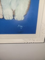 Vintage Original Oil Painting Three White Persian Kittens Cat Portrait Signed
