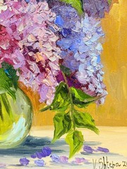 Original Oil Painting Lilac Flowers Spring Still Life Art Signed 15×15 in FRAMED