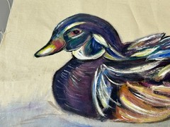 Wood & Mandarin Duck Hand Painted on Canvas Fabric Handmade Acrylic Artwork