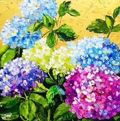 Original Hydrangea Painting Impasto Oil Artwork Flower Gift Wall Art 8 x 8 in