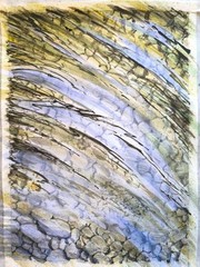 Original Arts Painting Landscape COLORFUL STONES REFLEX WATER Seascape Signed A4