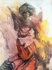 ALISA DUNSFORD WHITE , Original Aquarelle, South Africa, African Dancer, Signed