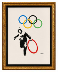 BANKSY „Olympic Rings Looter „Original Spray Paint-Signed-Street Grafitti-2 LEFT