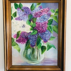 Original Oil Painting Lilac Flowers Still Life Vertical Framed 18.3×14.2 in