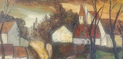Eurpean Modern oil painting of Houses by Listed Luc Verger