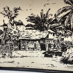 Vtg Sowatey Adjei Silk Screen Print 1990 Ghana Village Scene Black White Signed