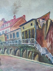Painting HANDA „Rue St VINCENT View From Below“ Oil On Panel Dated 1959 🖼️🎨