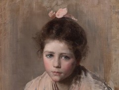 19th Century Portrait of a Young Girl Pink Shawl & Bow by SIR SAMUEL LUKE FILDES