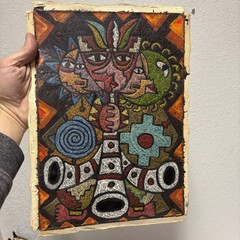 Vtg OG Painting on Leather Scratch Art DETAILED Folk Art Cusco Peru Incan gods
