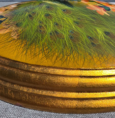 Vintage Oval Picture of a Peacock & Flowers, Convex Wall Art, 18.5″ x 15″