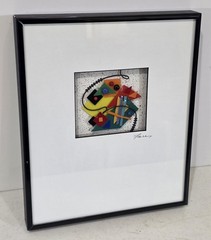 1980s Post-modern Abstract Acrylic Art Framed Signed Farr Geometric…