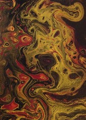 BELEAGURED DRAGON Acrylic Abstract Flow Painting ACEO 2.5 x 3.5 inches