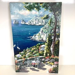 S Sam Park Embellished Giclee Serigraph on Canvas Bright Colorful Coastal Scene