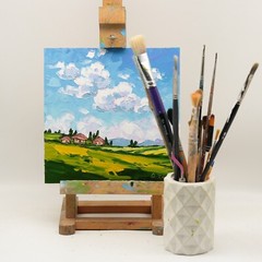 Landscape Art Original Italy Oil Painting Tuscany Countryside Wall Art Cloud 8×8