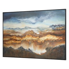 Stunning Oversize Modern Landscape Light Clouds Painting | 73″ Wide Mountains