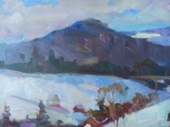 Oil painting In Village Ukrainian painter Canvas original winter landscape art