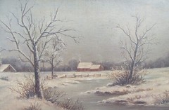 Antique Beder Zede Painting -Winter Cabin Landscape Possible Hudson River School
