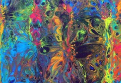 Rainbow Flowers 10X10″ Acrylic Pour Abstract Painting Canvas Orig Fluid Art