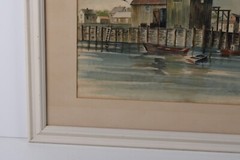 New England Boat Dock Coastal Watercolor Painting Signed Piersol 55