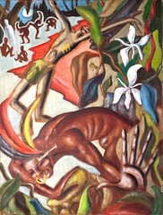 1942 Social Realist Jungle Natives African oil painting landscape